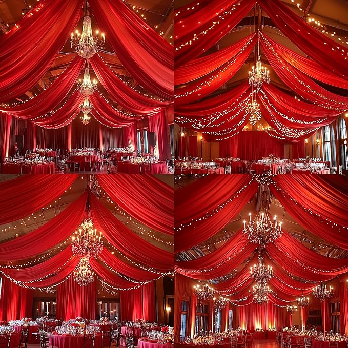Outpain 10ftx20ft Red Backdrop Ceiling Drapes,2Panels 20ft Height Wrinkle Free Tent Draping Curtains, Fabric Drapery Ceiling Drapes for Wedding Ceremony Birthday Theme Parties with Rod Pocket