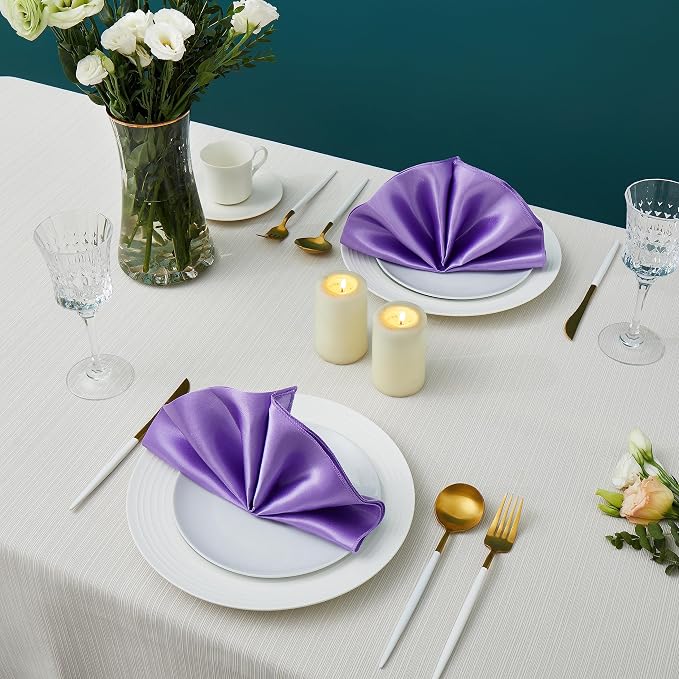 24 Pack Square Satin Dinner Napkins, 17x17 Inches Silky Soft Smooth Table Cloth Napkins for Restaurant Weddings Banquet Party Decoration, Light Purple