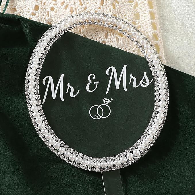 Coucoland Mr and Mrs Cake Topper - Oval Wedding Cake Decor with Rhinestones and Pearls for Engagement Bridal Anniversary