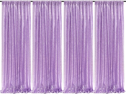 Sparkly Sequin Backdrop Curtain 4 Pcs 2ftx8ft Wedding Party Backdrop Lavender Sequence Sequin Photo Booth Backdrop