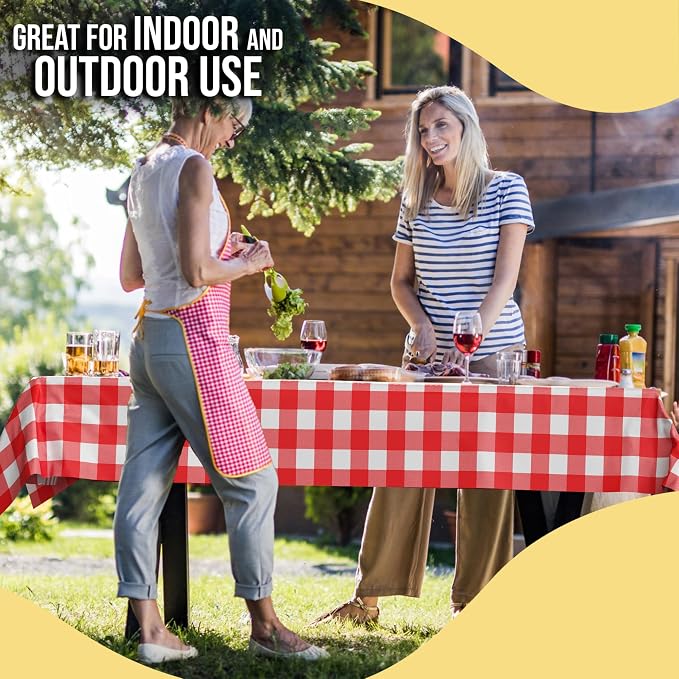 Party Solids 66% Thicker Premium Red Gingham Plastic Table Cover Roll 40" X 100' Table Cloth Plastic Cover Roll Quality Thick Banquet Rolls Disposable Tablecloth Rolls Strong American Based Company