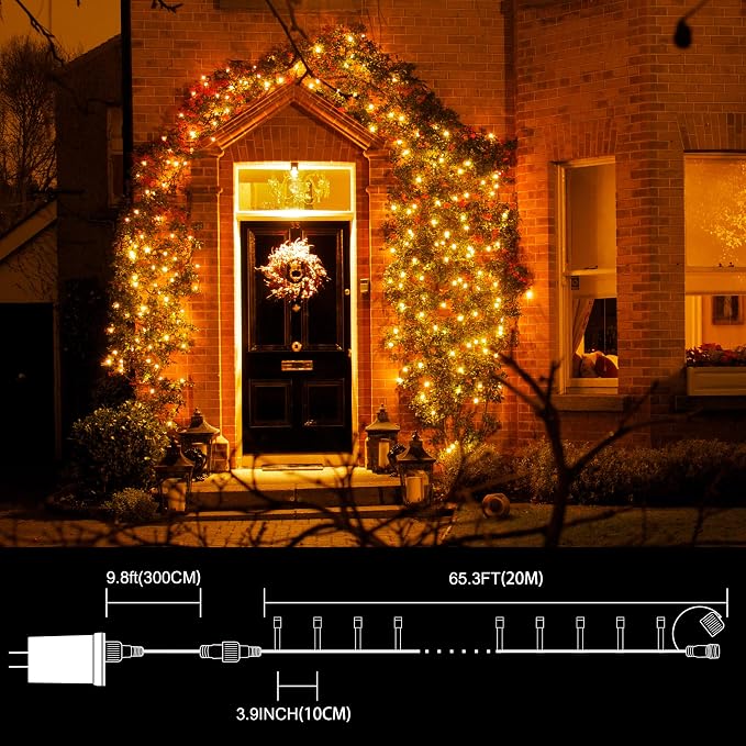 LAMPHOME 66ft Golden Christmas Decorative Mini Lights,200 LED Transparent Wire Fairy Starry String Lights Plug in,11 Lighting Modes, for Indoor Outdoor Xmas Tree Wedding Party Decoration (Yellow)