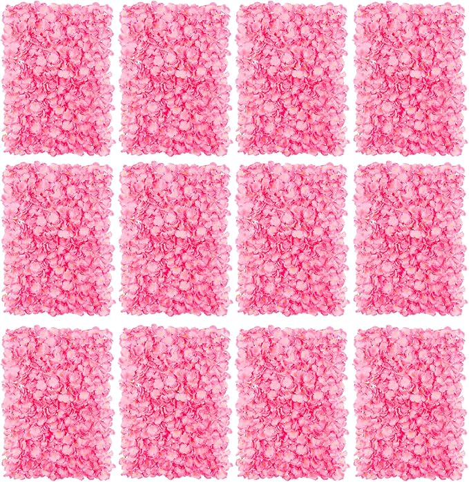 BLOSMON Flower Wall Panel Backdrop - 12 Pcs 24 x 16 Inch Pink Artificial Hydrangea Floral Backdrop for Wedding Party Baby Bridal Shower Decor, Hanging Fake Silk Flower Backdrop Decoration