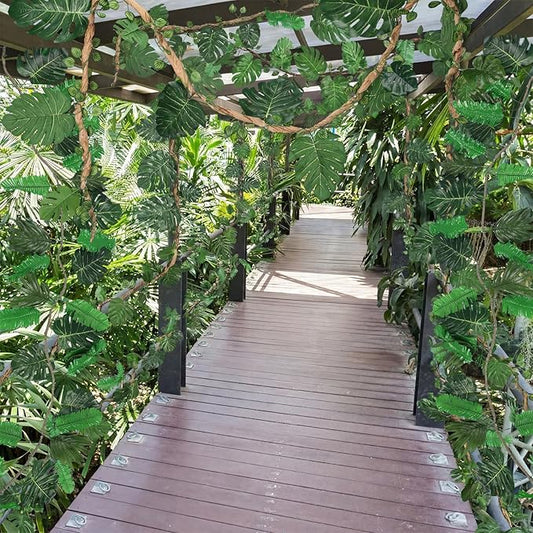 Suncalla 2 Pcs 10ft Jungle Party Decorations Ivy Tropical Vines Artificial Ivy Artificial Rattan Kraft Paper Fake Tropical Palm Leaves for Garden Forest Indoor Outdoor Party