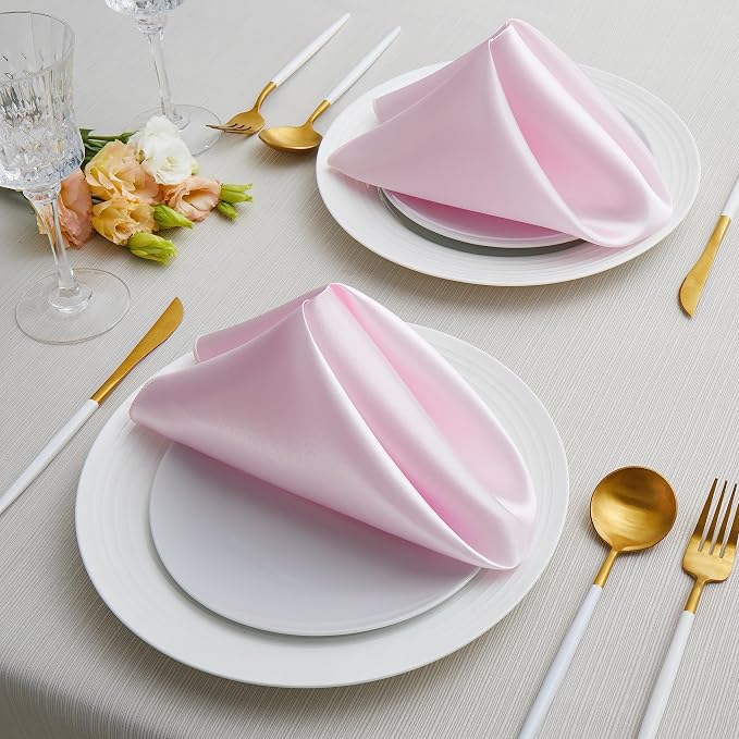 50 Pack Square Satin Dinner Napkins, 20x20 Inches Silky Soft Smooth Table Cloth Napkins for Restaurant Weddings Banquet Party Decoration, Pink