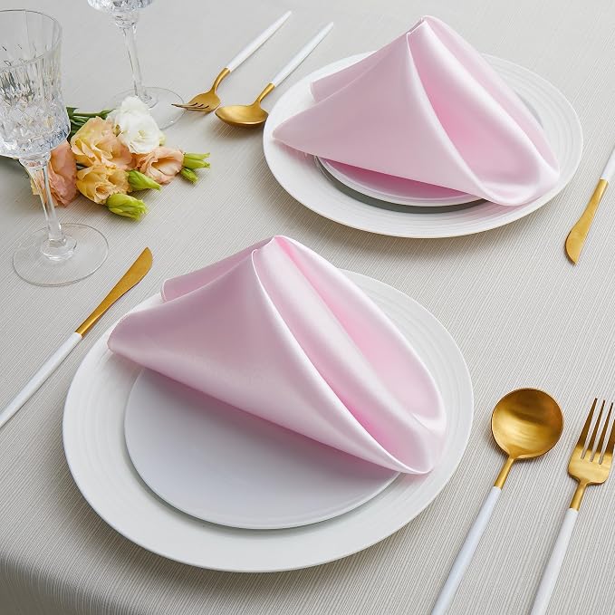 100 Pack Square Satin Dinner Napkins, 20x20 Inches Silky Soft Smooth Table Cloth Napkins for Restaurant Weddings Banquet Party Decoration, Pink
