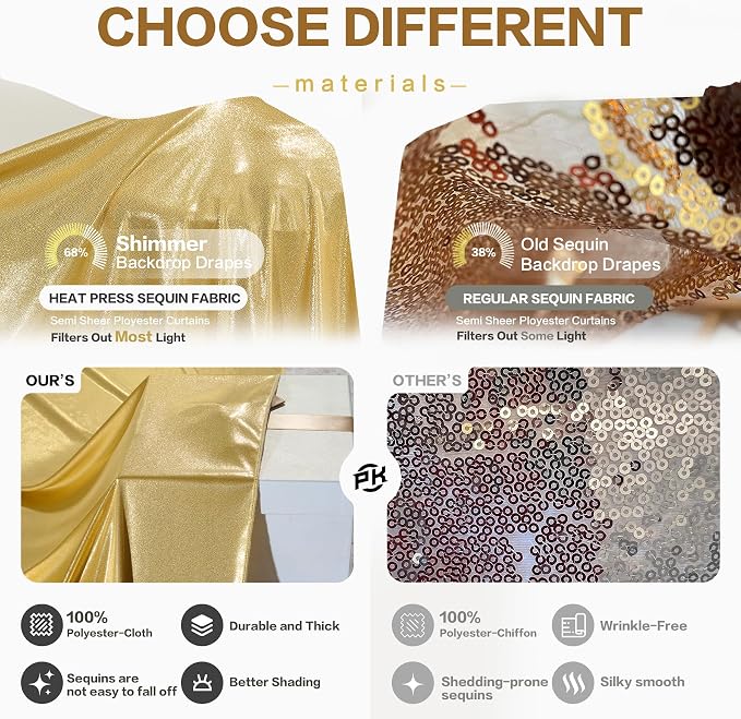 60ftx40ft Gold Ceiling Curtain for Wedding Parties – 12 Panels Wrinkle-Free 40 FT Long Tent Draping Curtains for Wedding, Birthday & Theme Parties, 40ft Height with Rod Pocket