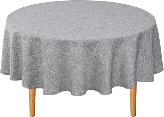Hiasan Round Linen Tablecloth 70 Inch - Wrinkle and Stain Resistant Washable Polyester Fabric Table Cloth for Dining Room Kitchen Party, Grey