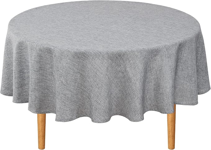 Hiasan Round Linen Tablecloth 80 Inch - Wrinkle and Stain Resistant Washable Polyester Fabric Table Cloth for Dining Room Kitchen Party, Grey
