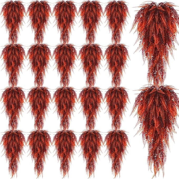 Daifunli 24 Pcs Artificial Fall Hanging Plants Fake Hanging Ferns Plastic Autumn Faux Plants for Wall Room Garden Garland Indoor Outdoor Decor No Basket (Fall Boston)