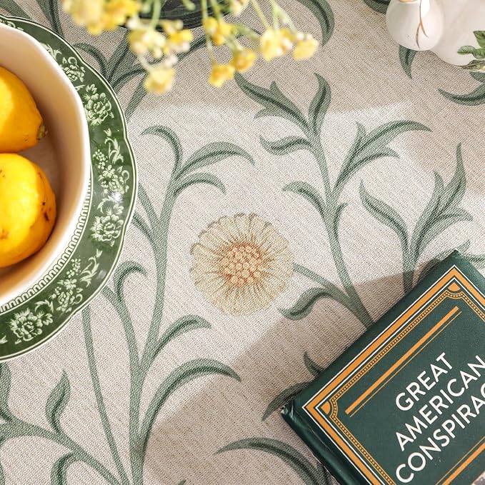 patdrea Vintage French Linen Tablecloth,Round,Diameter 67"-Botticelli | Elegant Table Cloth for Round Table,Sage Green Floral Vine Patterned,for Dining Room Tea Party Thanksgiving