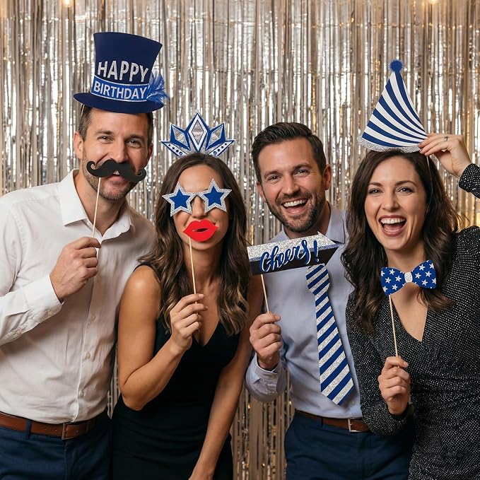 Birthday Decorations Men Blue - (Total 89pcs) blue party Banner, Pennant, Hanging Swirl, Foil Backdrops, balloons, Tablecloths, cupcake Topper, plates, Photo Props, birthday Sash for women boy