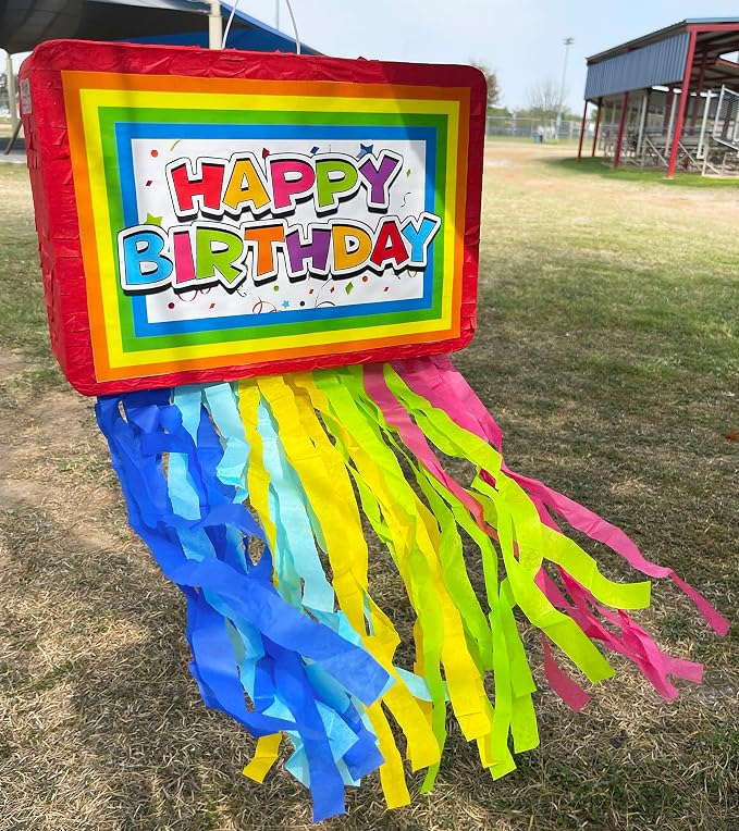 Jergrim Birthday Piñata 4-Piece Set great for Boy, Girl, and Adult party. Happy Birthday Decorations, fun & unique style, fits candy party favors (16”X11”) Durable!
