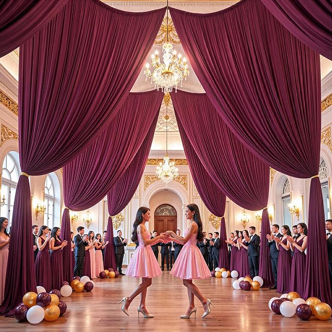 20ftx15ft Burgundy Backdrop Curtains for Parties, Wrinkle Free Polyester Burgundy Photo Backdrop Drapes 4 Panels 15 ft Long Back Drop Cloth for Wedding Birthday Photography Background Party