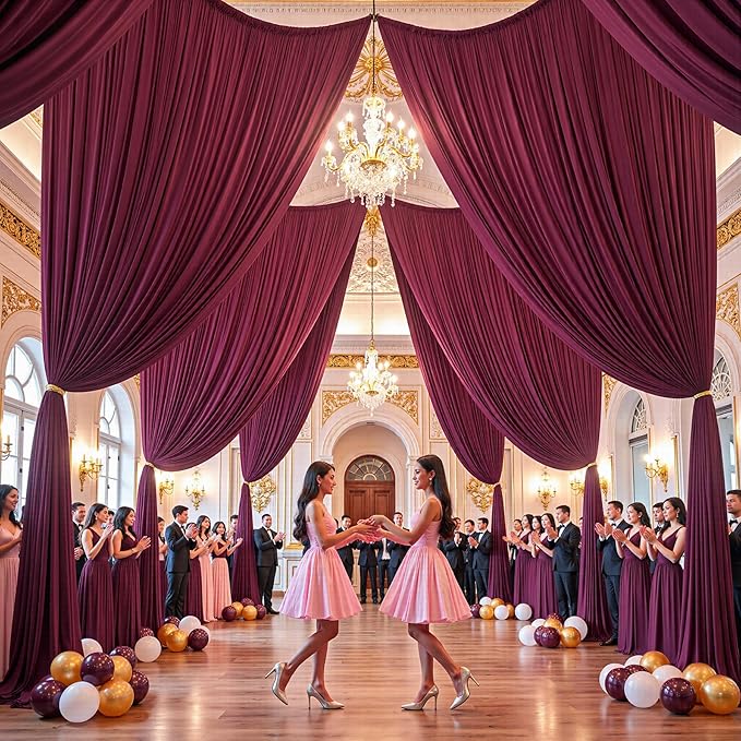 20ftx12ft Burgundy Backdrop Curtains for Parties, Wrinkle Free Polyester Burgundy Photo Backdrop Drapes 4 Panels 12 ft Long Back Drop Cloth for Wedding Birthday Photography Background Party