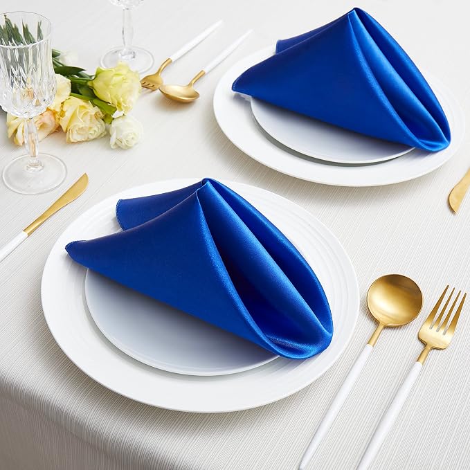 50 Pack Square Satin Dinner Napkins, 20x20 Inches Silky Soft Smooth Table Cloth Napkins for Restaurant Weddings Banquet Party Decoration, Royal Blue