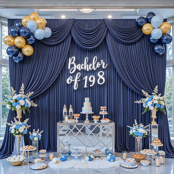 10x8ft Navy Blue Photo Backdrop Curtains for Parties Birthday Wrinkle Free Polyester Photoshoot Curtains Drapes Backdrop for Wedding Baby Shower Graduation Photography Background 2 Panels 5x8FT