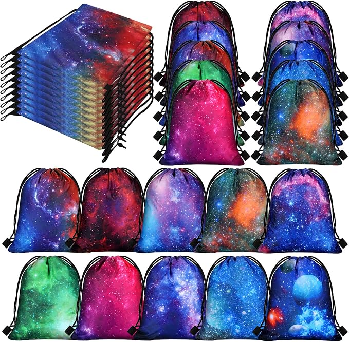 Lothee 60 Pack Drawstring Backpack Galaxy Party Favor Bags Space Starry Night Sky Backpack Space Theme Goodie Bag for Events Celebrations Universe Pattern Treat Candy Pouch for Guests