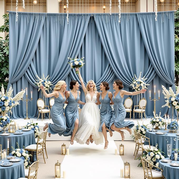 20x14ft Dusty Blue Backdrop Curtains for Wedding Party, 4 Panels 14 ft Long Back Drop Cloth, Wrinkle-Free Polyester Drapes for Birthday, Baby Shower, Stage Photography Background