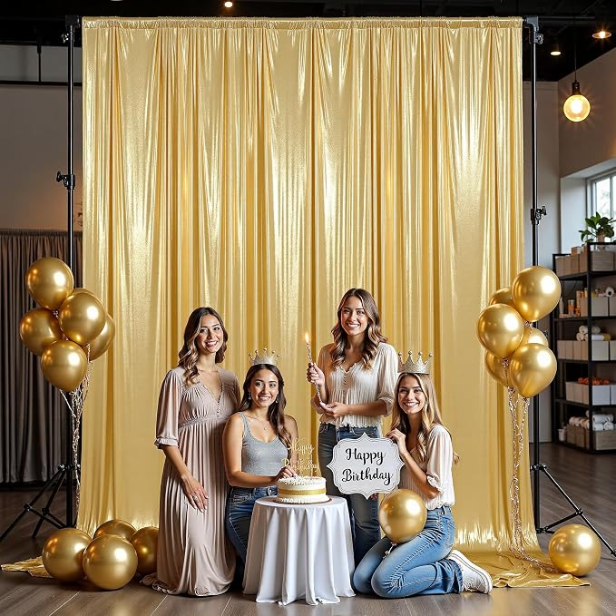 10x12ft Glitter Gold Backdrop Curtains, Sequin Curtains Wrinkle Free Polyester Drapes, Shimmer Back Drop Curtains for Parties Banquet Wedding Birthday Photography Background, 2 Panels 5x12ft