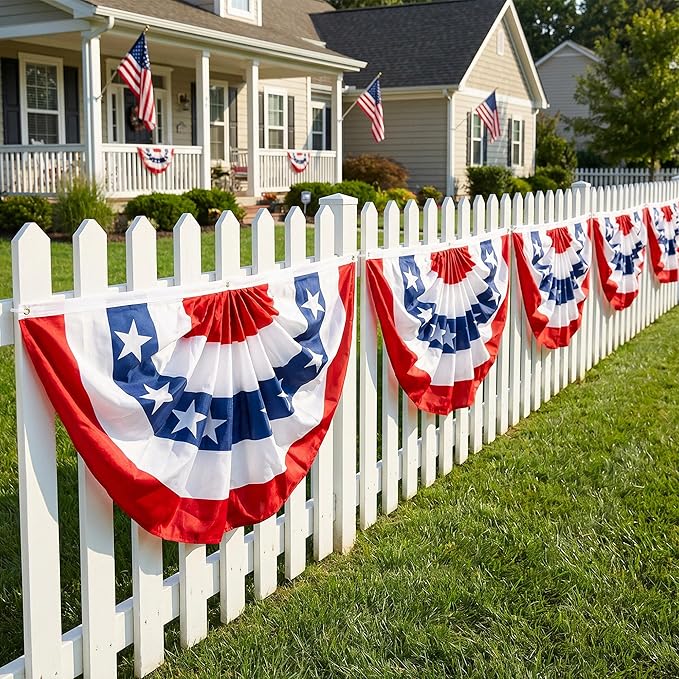 HOOSUN 4th Of July Decorations,American Flag Bunting for Outside,3x6 Ft Fourth of July Bunting Patriotic Memorial Day Decor,Red White and Blue USA Flag Pleated Fan Flag,American Flag Banners for Porch