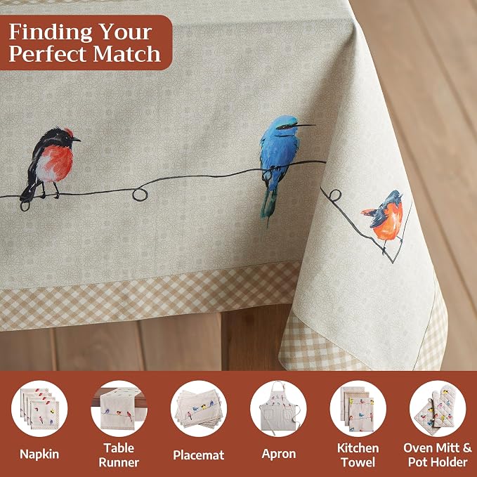 Maison d'Hermine Table Cloth Rectangle Table 100% Cotton 60 x 108 Inches Tablecloth Reusable Decorative for Dining Room, Farmhouse, Home, Party, Festive & Wedding Spring Summer - Birdies on Wire