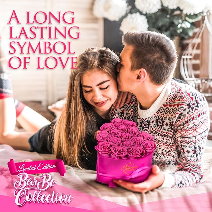 GLAMOUR BOUTIQUE 16 Flower Forever Heart Shape Box, Mothers Day Gift For Mom, Eternal Preserved Roses Gift for Her, Flowers bouquet, For Birthday, Anniversary, Girlfriend - Velvet Pink (Color-Treated)