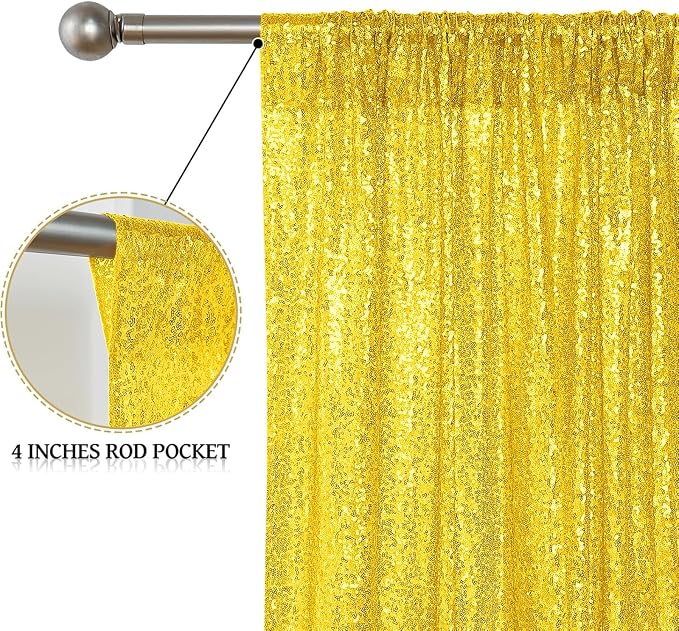 Sugargirl Golden Yellow Sequin Backdrop Curtain 4 Panels 2FTx8FT Glitter Golden Yellow Background Drapes Sparkle Photography Backdrop for Party Wedding Birthday Wall Decoration