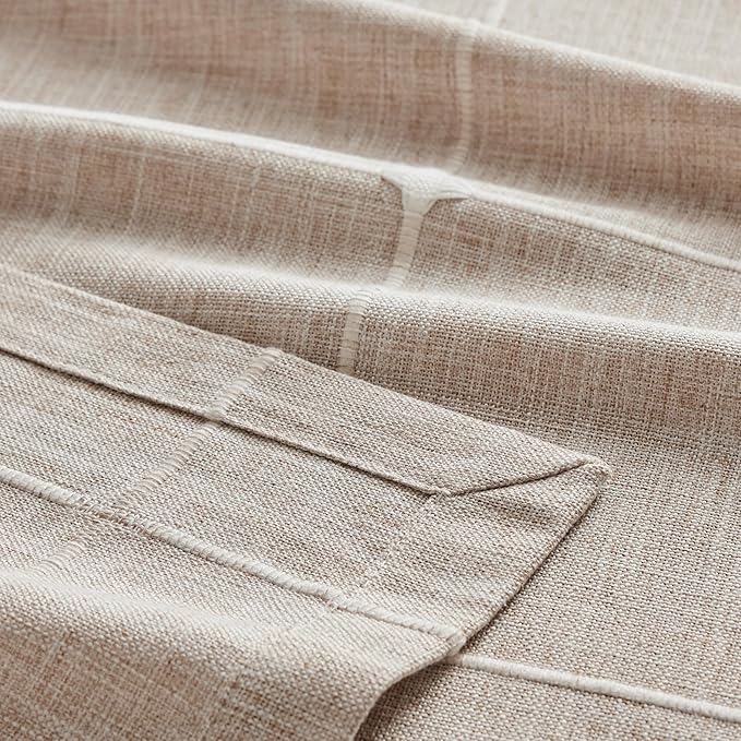 ZeeMart Grid Embroidered Tablecloths 60x84 Inch (Fit 5ft, Narrow Fit 6ft Rectangle Table), Taupe Farmhouse Heavy Weight Cotton Linen Water Resistant Boho Table Cloth