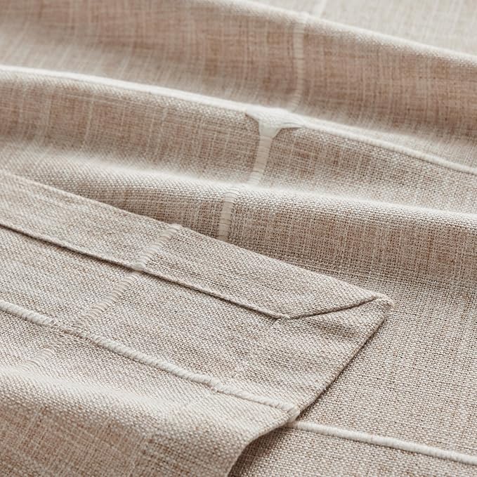 ZeeMart Grid Embroidered Hemmed Tablecloths, Taupe 60x60 Inch, Farmhouse Style Heavy Weight Cotton Linen Beige Tablecloths, Boho Plaid Water Resistant Square Table Cloth