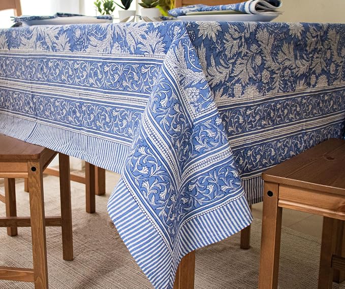 Block Print Table Cloth- 54x108 Inch Rectangle 100% Cotton Handmade Pre-Shrink, Kitchen & Dining Perfect for Patio, Indoor & Outdoor, Farmhouse