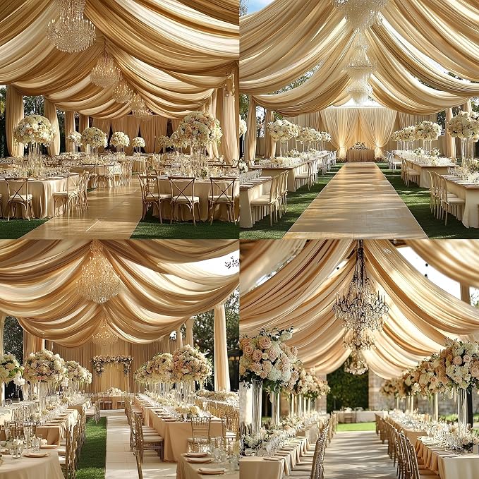 40ftx20ft Beige Backdrop Ceiling Drapes,8Panels 20ft Height Wrinkle Free Tent Draping Curtains, Fabric Drapery Ceiling Drapes for Wedding Ceremony Birthday Theme Parties with Rod Pocket