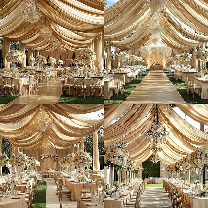 Outpain 10ftx20ft Beige Backdrop Ceiling Drapes,2Panels 20ft Height Wrinkle Free Tent Draping Curtains, Fabric Drapery Ceiling Drapes for Wedding Ceremony Birthday Theme Parties with Rod Pocket