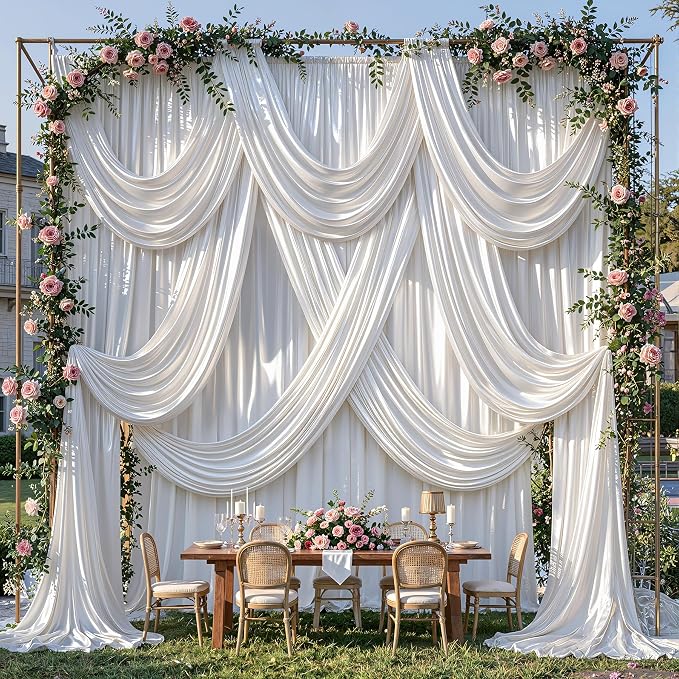 20x10ft White Glitter Backdrop Curtain for Parties, Wrinkle Free Satin Photo Backdrop Drapes 4 Panels 5x10FT Shimmer Back Drop Cloth for Wedding Birthday Baby Shower Photography Background Decor