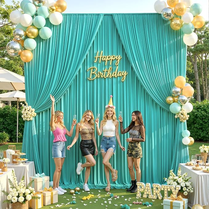 20ft×12ft Turquoise Backdrop Curtains for Wedding Parties, 4 Panels Wrinkle Free Polyester Photo Backdrop Drapes Back Drop Cloth for Birthday Photography Background