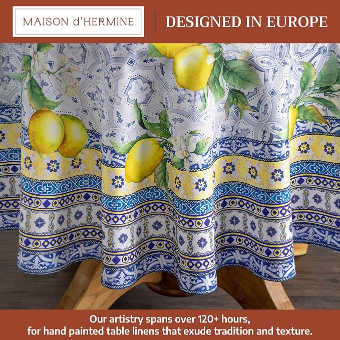 Maison d' Hermine Table Cloth Round Table 100% Cotton 63 Round Inches Tablecloth Reusable Decorative for Dining Kitchen Room Farmhouse Party Home Hotel Restaurant Spring Summer - Citrus