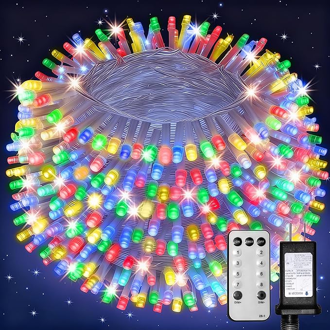 Christmas String Lights Indoor Outdoor Clear Wire, 500 LED 164FT Multicolor Christmas Lights Outdoor for Bedroom 8 Mode, Twinkle Fairy Light Plug in for Home Wedding Tree Yard Patio Decor
