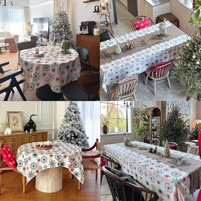Tablecloth with Snowflake, Spillproof Waterproof Fabric Table Cloth for Dining, Parties, Holiday, Christmas, Winter Table Decorations - 60''x108''