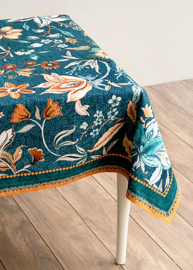 Maison d' Hermine Table Cloth Rectangle Table 100% Cotton 70 x 108 Inches Fall Tablecloth Reusable Everyday Use for Thanksgiving Christmas Decorations Dining Farmhouse Party (Luxury Loft - Dark Teal)