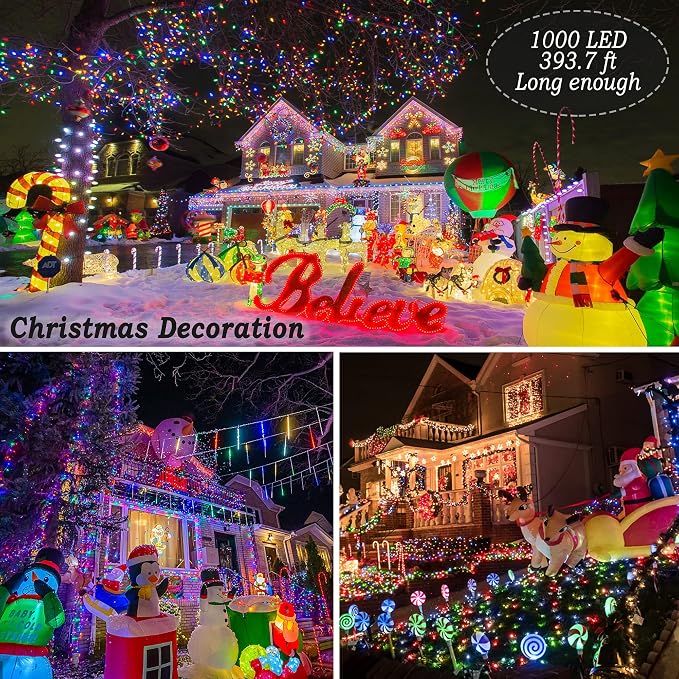 KNONEW 403FT 1000 LED Christmas Lights Outdoor String Lights 8 Modes & Timer Fairy Light Plug in Waterproof LED String Lights for Xmas Yard Tree Wedding Party Holiday Decorations (Multicolor)