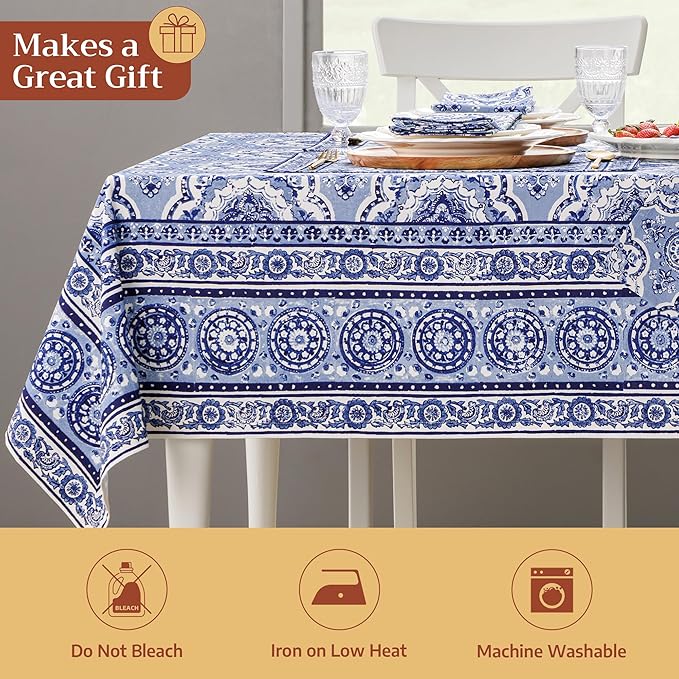 Maison d' Hermine Table Cloth Square Table 100% Cotton 54 x 54 Inches Tablecloth Reusable Decorative for Dining Kitchen Room Farmhouse Party Home Hotel Restaurant Spring Summer - Melodie Bleue