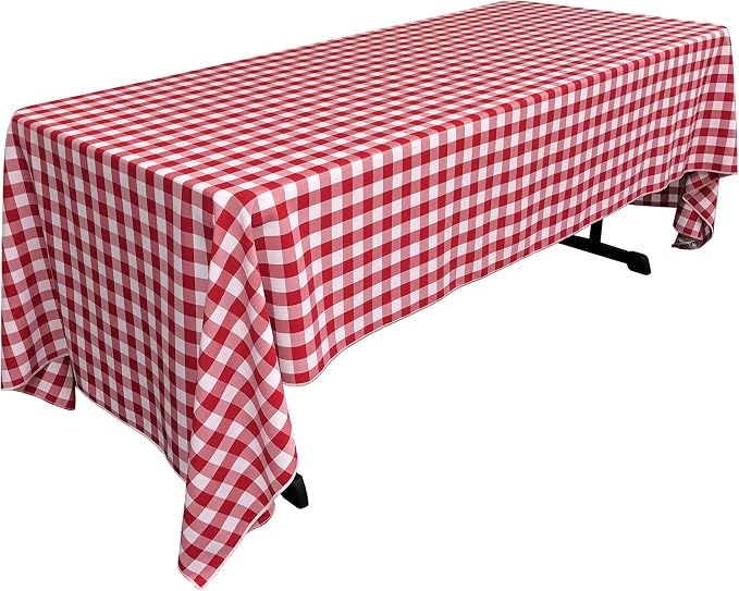 LA Linen TCcheck60x126-RedK98 Polyester Gingham Checkered Rectangular Tablecloth, White & Red - 60 x 126 in.