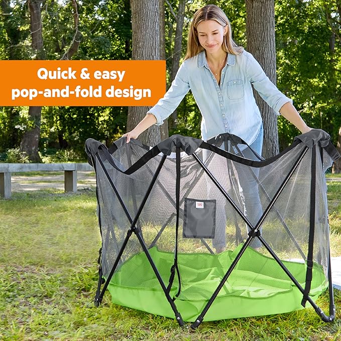 Bright Starts Pop ‘N Play Indoor/Outdoor Playard, Portable Playpen for Babies and Toddlers, Unisex, Easy Compact Fold