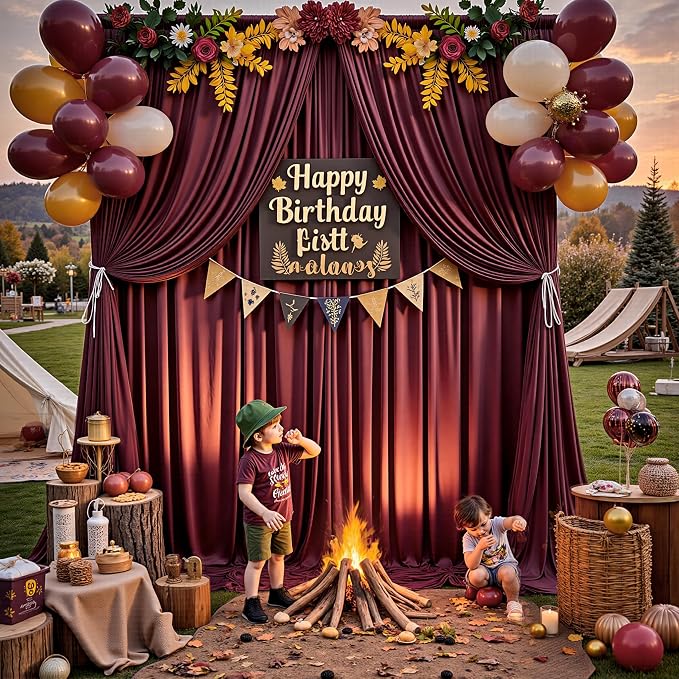 50ft x 15ft Burgundy Backdrop Curtains for Wedding Parties, 10 Panels Extra Long Wrinkle Free Fabric Drapes Photo Backdrop for Baby Shower Birthday Stage Reception Lobby Decoration
