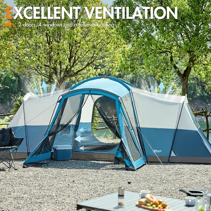 PORTAL 6/8/10 Person Family Camping Tent with Screen Room, Water Resistant Big Tunnel Tents with Rainfly, Large Family Tent for Camping, Outdoor, Patio