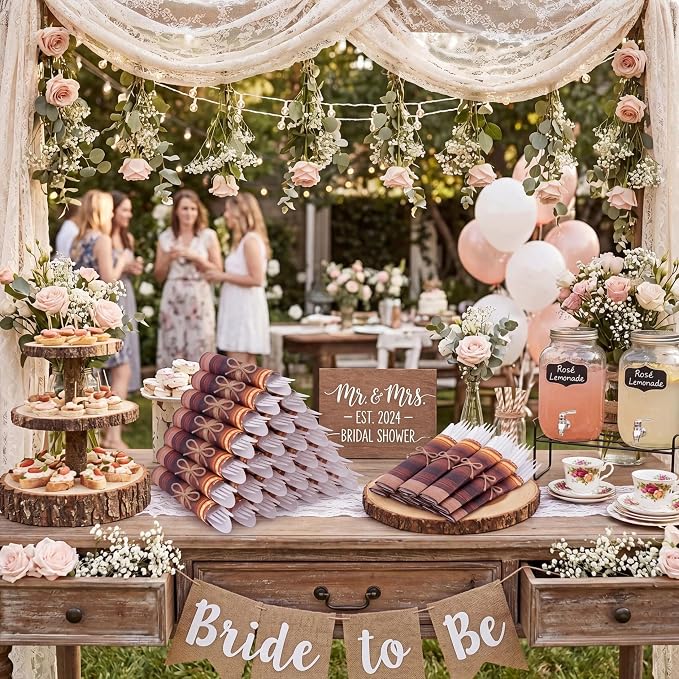 400 Pcs Rustic Wood Grain Wedding Supplies Biodegradable Disposable Tableware Set for 100 Guests Knives Spoon Fork Paper Napkins for Bridal Shower Camping Birthday Forest Themed Party