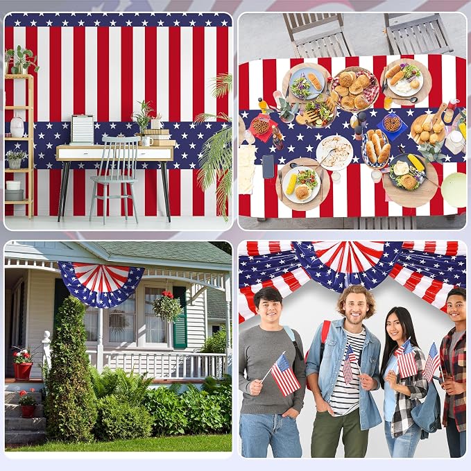 Kochorie 100 Ft x 54 Inch 4th of July Tablecloth Roll in Slide Cutter Box Disposable Plastic Table Cloths Cut to Size Independence Day Backdrop for Memorial Day Veterans Day Party Supplies