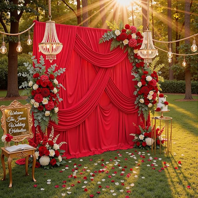 30ftx10ft Wrinkle Free Red Backdrop Curtains for Parties, 6 Panels 5x10ft Silky Polyester Photo Backdrop Drapes for Wedding Birthday Christmas Party Photography Background