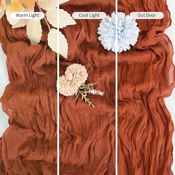 15 Pack Terracotta Fall Table Runner 17 x 108inch Cheesecloth Table Runner Boho Gauze Table Runners Rustic Sheer Fabric Cheese Cloth Table Runners for Wedding Party Bridal Shower Farmhouse Home Decor