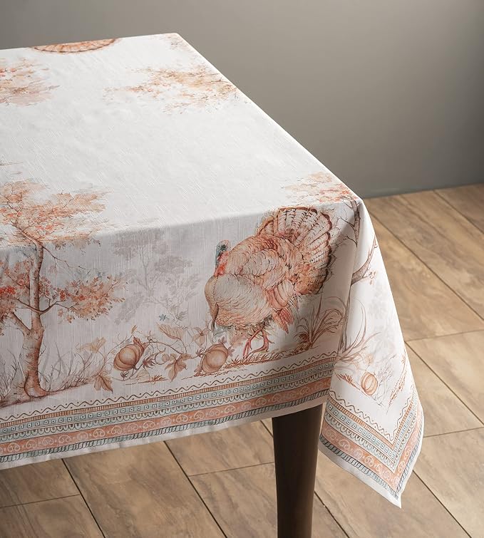 Maison d' Hermine Table Cloth Rectangle Table 100% Cotton 60 x 90 Inches Fall Tablecloth Reusable Everyday Use for Thanksgiving Christmas Decorations Dining Farmhouse Party (Giving Thanks)